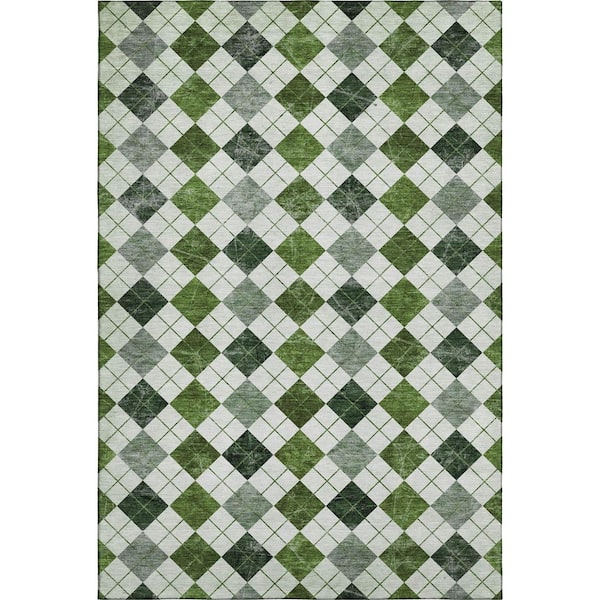 Mayfield Premium Machine Washable Abstract AMF2237 Olive 5 ft. x 7 ft. 6 in. Area Rug