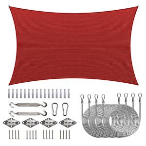 COLOURTREE 8 ft. x 10 ft. 190 GSM Red Rectangle Sun Shade Sail with ...