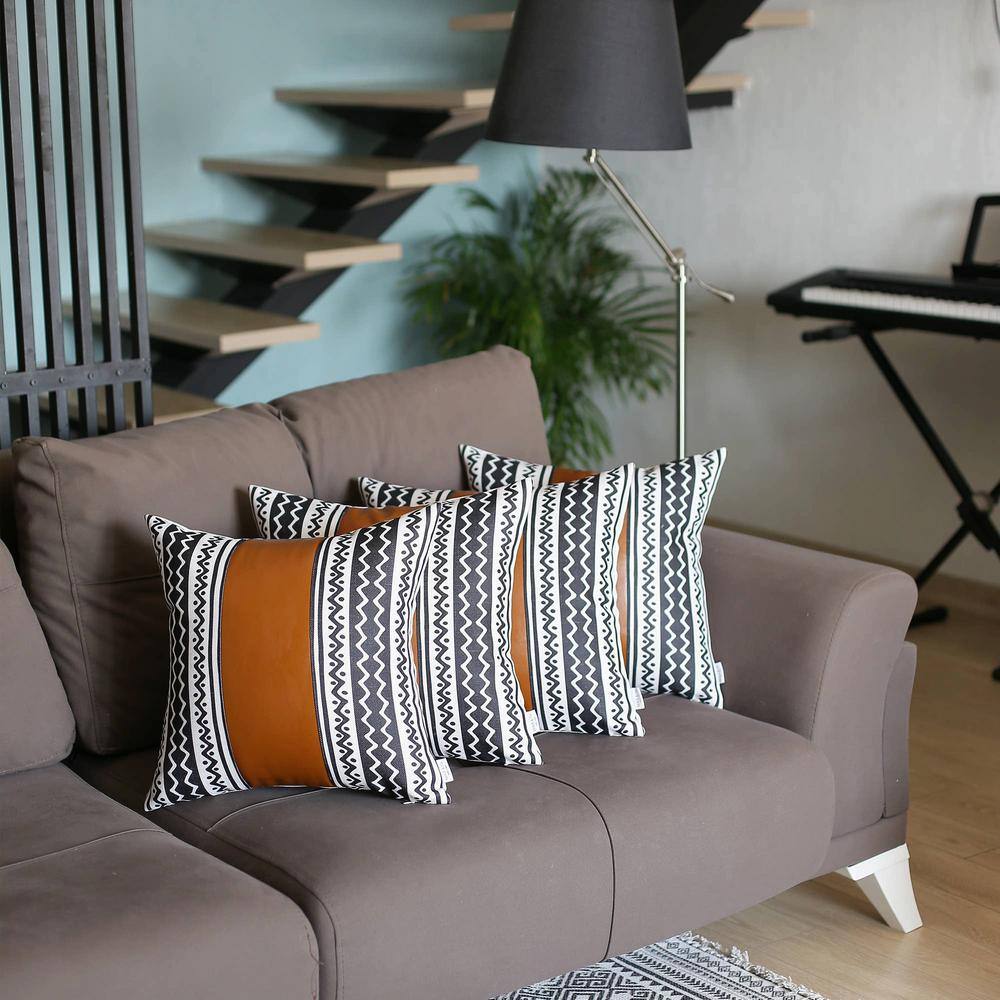 Chevron Black and Brown Faux Leather Euro Pillow Covers