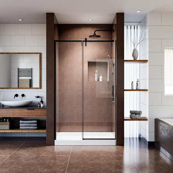 Liviza 44-48 in. W x 76 in. H Sliding Semi-Frameless Shower Door