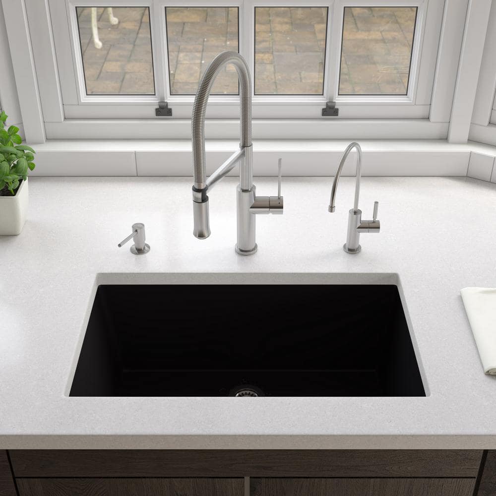 30'' Black Matte Fireclay Single Bowl Drop-In Kitchen Sink