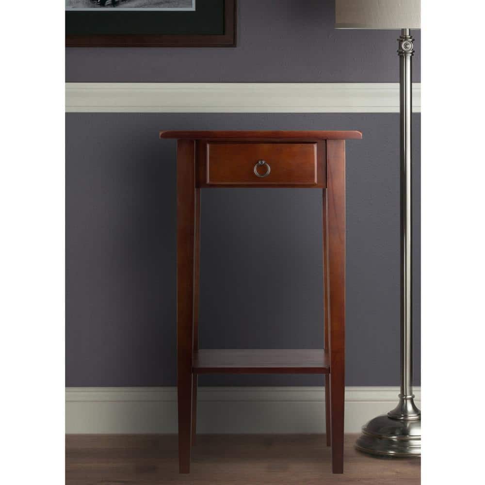Transitional Regalia 29.5" Walnut Wood & Stone Accent Table with Storage