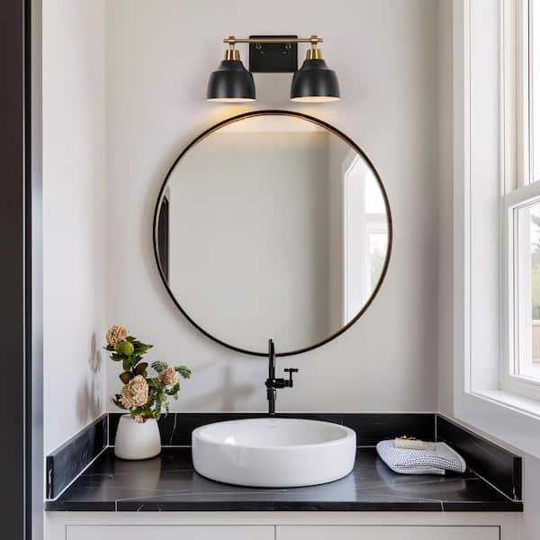 モダンランプ 黒 LNC Modern 2-Light Black Vanity Light with Brass Plated Metal Arm