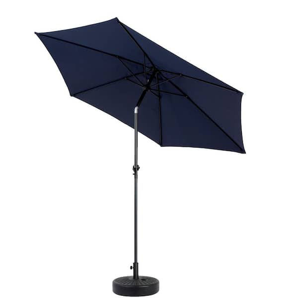 9 ft. Steel Market Patio Umbrella, Outdoor Table Umbrella with Tilt and Crank Adjustable in Navy Blue
