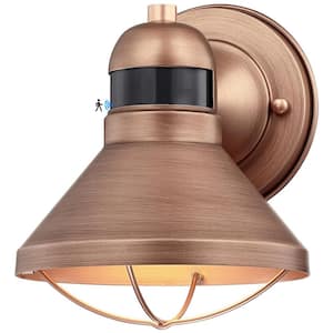 Upgraded 7.08 in. Bronze Motion Sensing Dusk to Dawn Indoor/Outdoor Hardwired Barn Sconce with LED Included