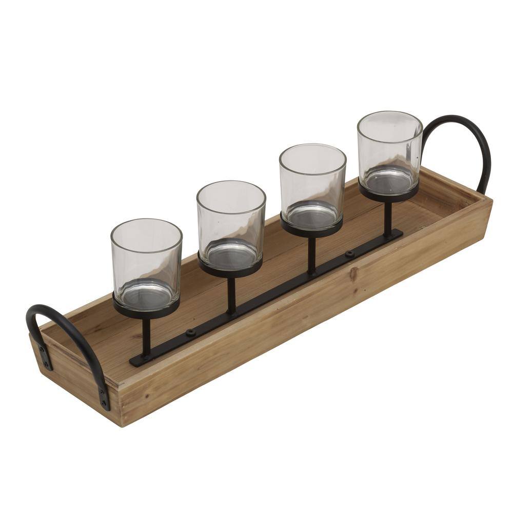 Natural Wood and Glass 24-Inch Votive Candelabra with Metal Handles