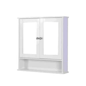 22.05 in. W x5.12 in. D x 22.8 in. D D H Bathroom Storage Wall Cabinet in White with 2 Mirror Doors and Adjustable Shelf