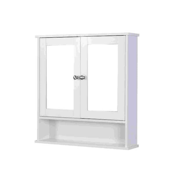 Miscool 22.05 in. W x5.12 in. D x 22.8 in. D D H Bathroom Storage Wall Cabinet in White with 2 Mirror Doors and Adjustable Shelf