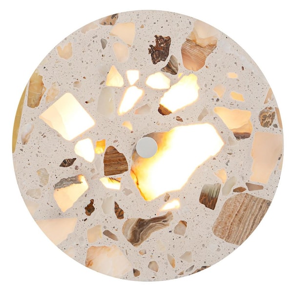 8.07 in. 1-Light Modern Round Dimmable LED Wall Sconce Light with Mable Terrazzo Shade for Bedroom Foyer Hallway