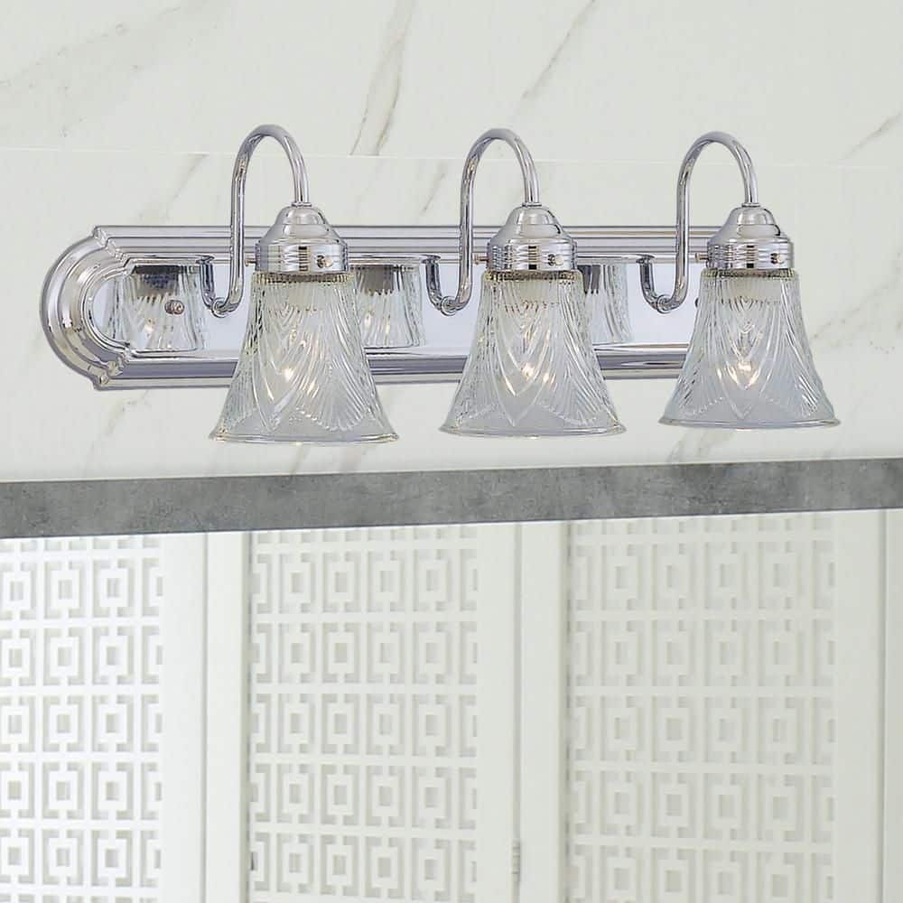 24 in. 3-Light Chrome Traditional Vanity Light with Clear Glass Shades price history on PriceWatchPro
