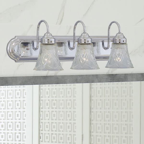 Cordelia Lighting Cordelia Lighting 24 in. 3-Light Chrome Traditional Vanity Light with Clear Glass Shades
