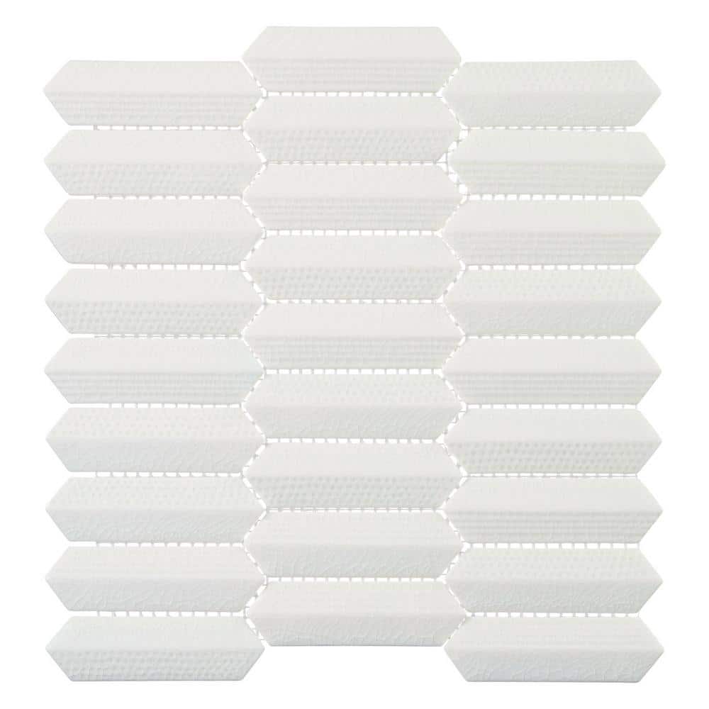 Soren Artesia White 1 in. x 4 in. Hexagon Upcycled Textured Matte Glass Mos