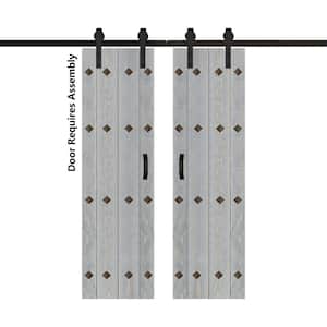 Mid-Century New Style 48 in. x 84 in. French Gray Finished Solid Wood Double Sliding Barn Door with Hardware Kit
