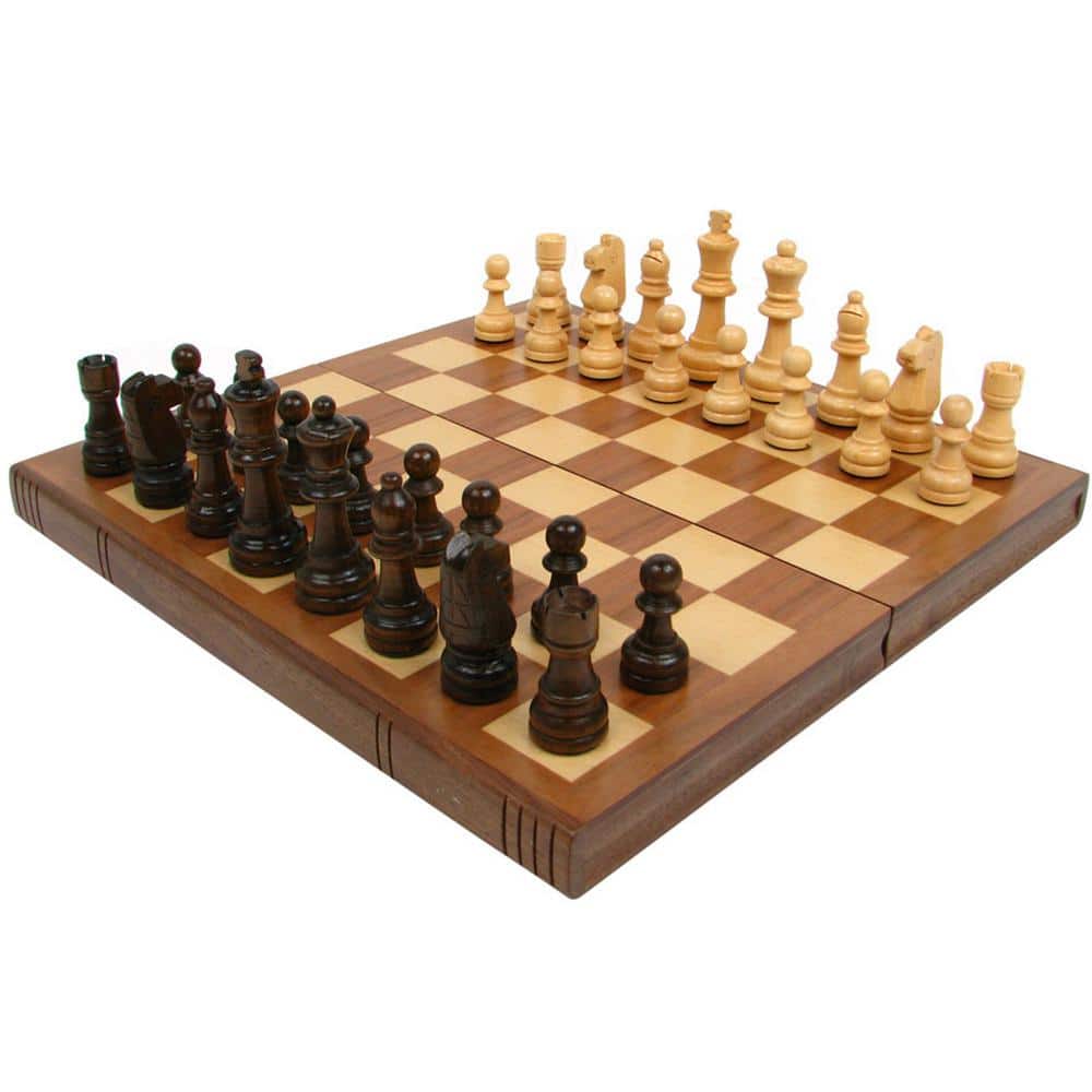 Walnut and Maple Folding Chess Set with Staunton Pieces