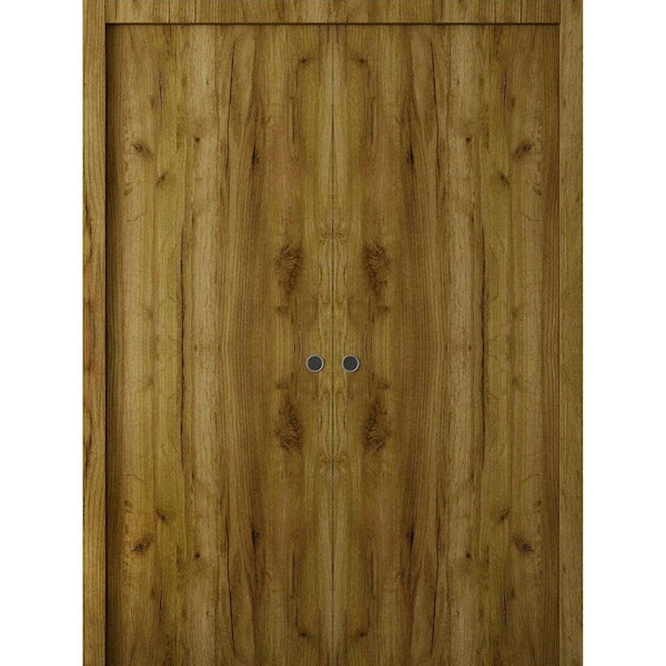 3011 36 in. x 80 in. Universal/Reversible Antique Oak Color Solid Core Wood Sliding Door Kit with Quick Assemble Jamb