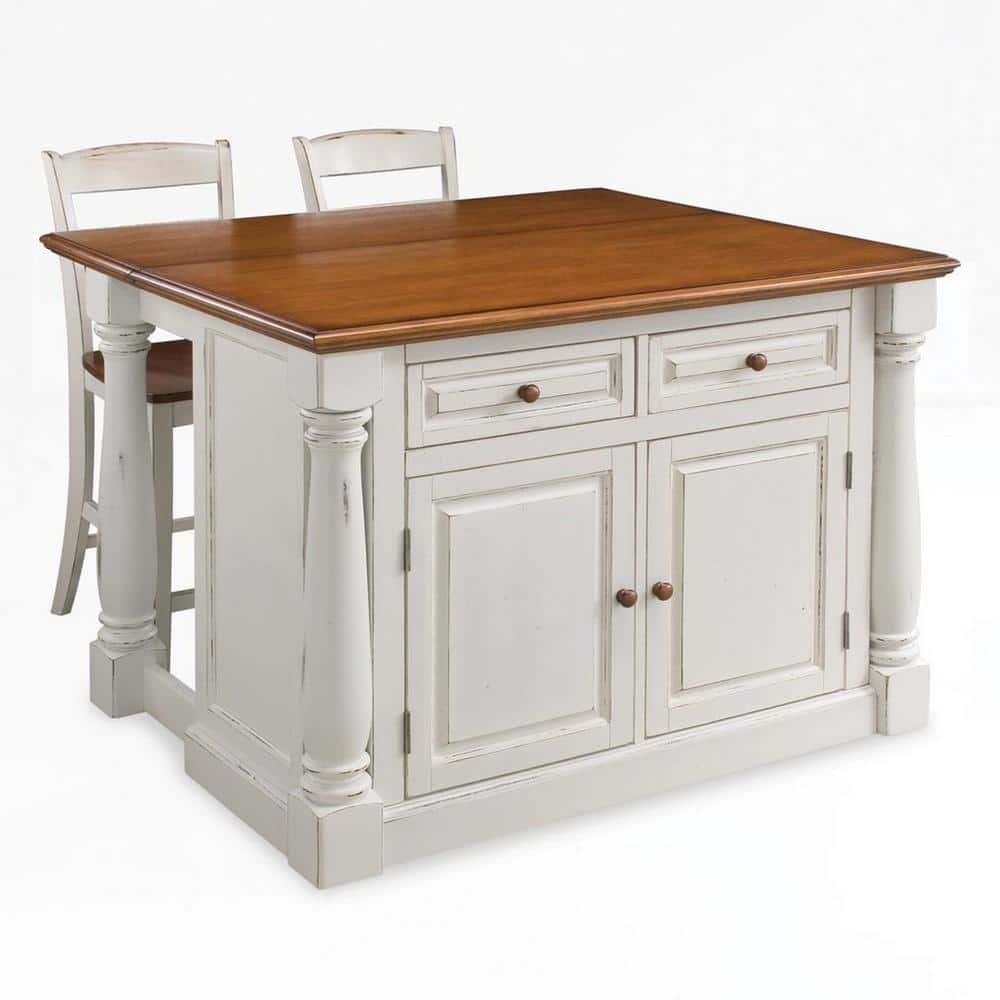 HOMESTYLES Monarch White Kitchen Island With Seating 20 20