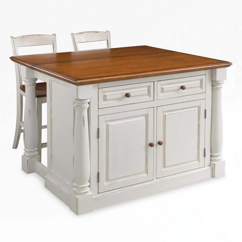 HOMESTYLES Monarch White Kitchen Island With Seating