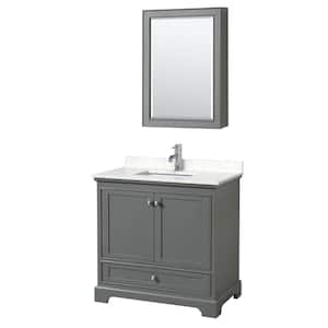 Deborah 36"W x 22"D Single Vanity in Dark Gray w/ Cultured Marble Vanity Top in LightVein Carrara w/ Basin & Med Cab