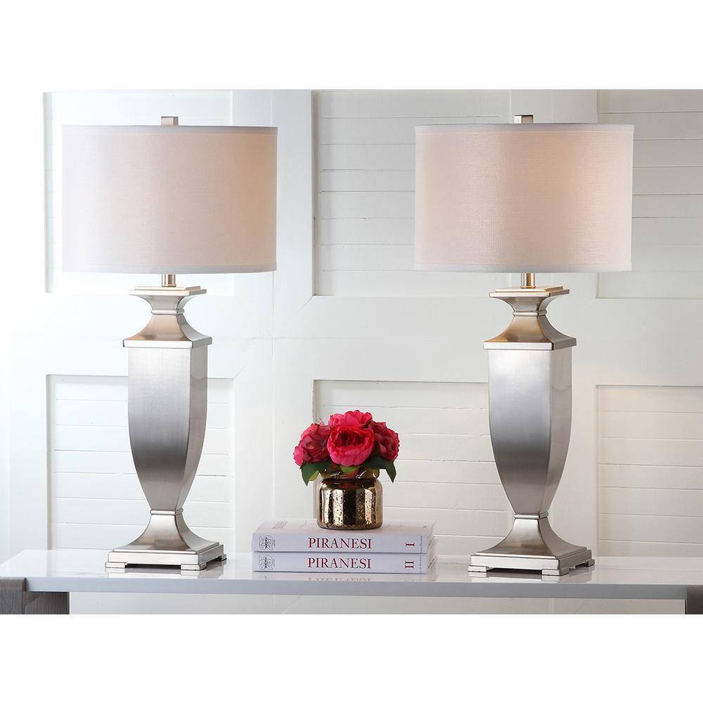 Ambler Set of 2 Nickel Table Lamps with White Cotton Drum Shades
