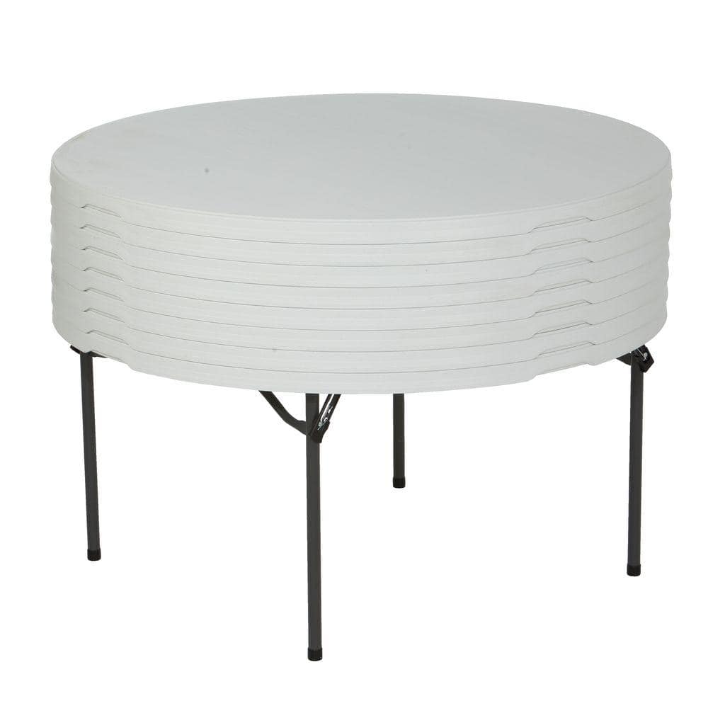 60-Inch White Granite Round Folding Table with Steel Frame
