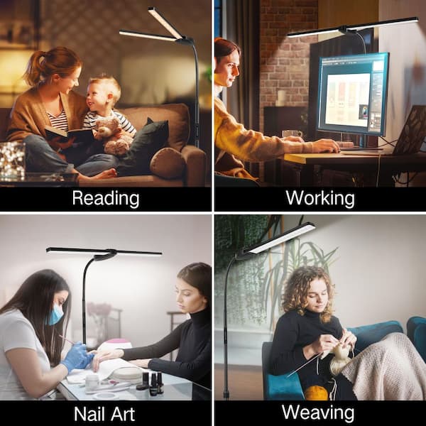 73.5 in. Black Standard LED Floor Lamp with Dual Head, Adjustable Height, Color Temperatures for Living Room
