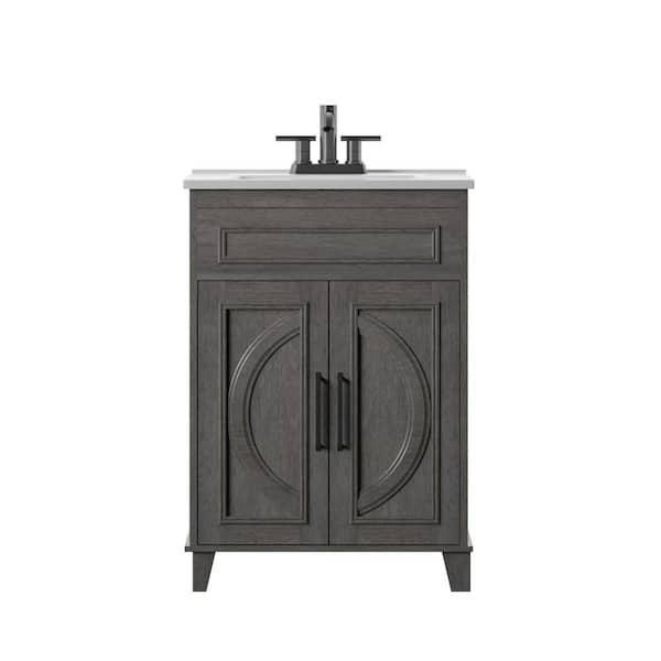 Twin Star Home Genevieve 24 in. D x 18 in. W x 34 in. H Bath Vanity in Weathered Gray with Vanity Top in White and White Basin