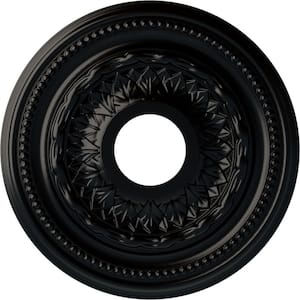 1" x 15-3/4" x 15-3/4" Polyurethane Galway Ceiling Medallion, Hand-Painted Jet Black