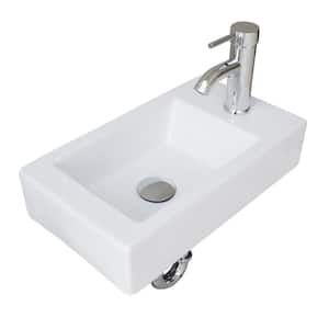 18.37 in. Wall Mounted Bathroom Sink in White Ceramics with Faucet and P-Trap Set