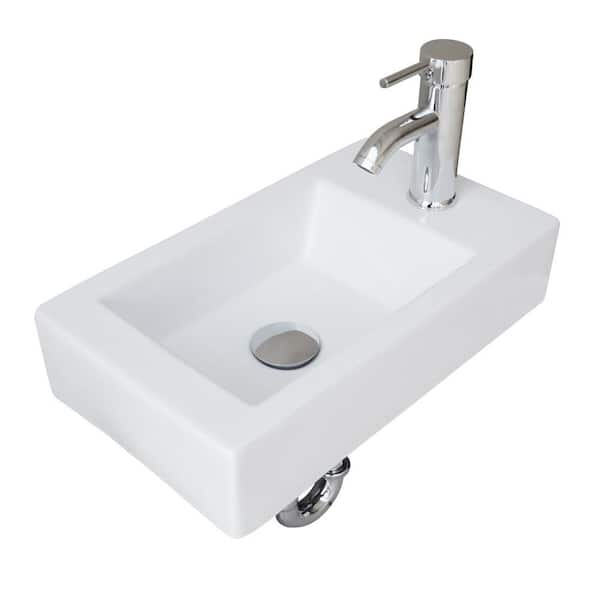 eclife 18.37 in. Wall Mounted Bathroom Sink in White Ceramics with Faucet and P-Trap Set