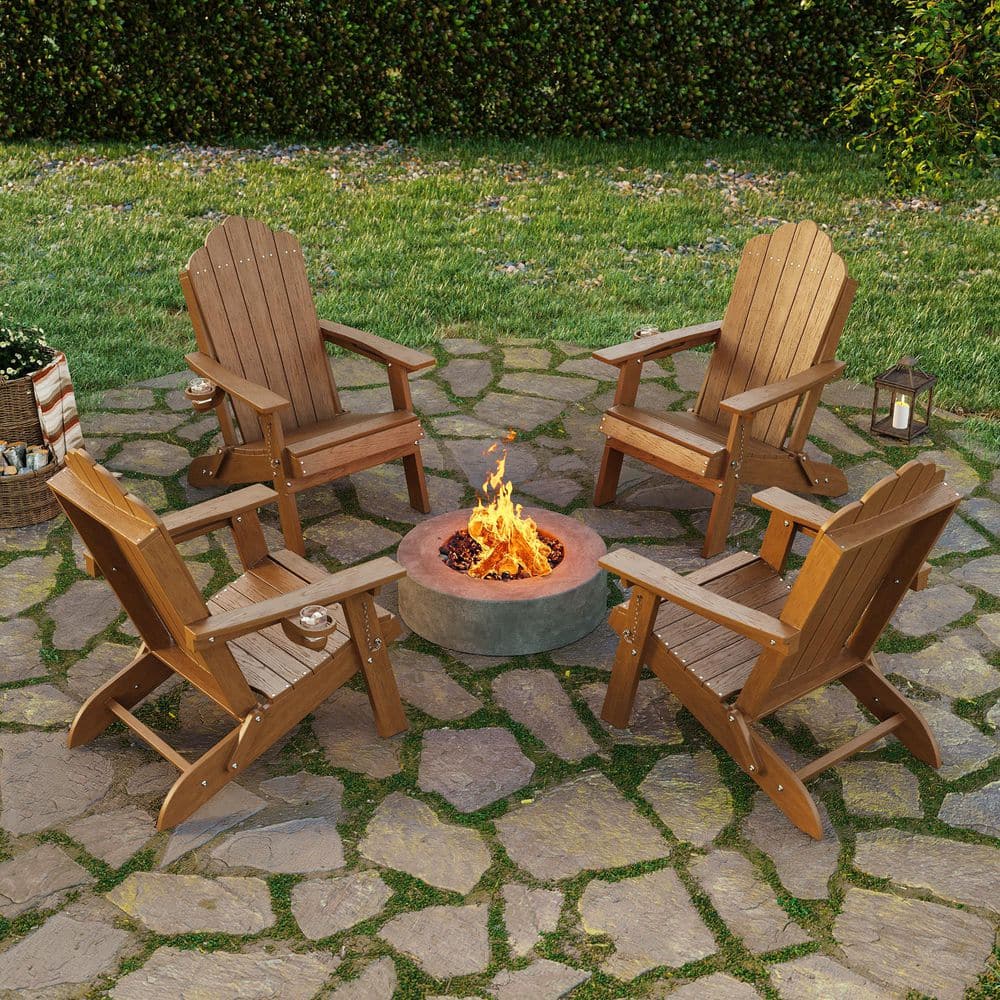 Sonkuki Teak Plastic Foldable Adirondack Chair with Cup Holder