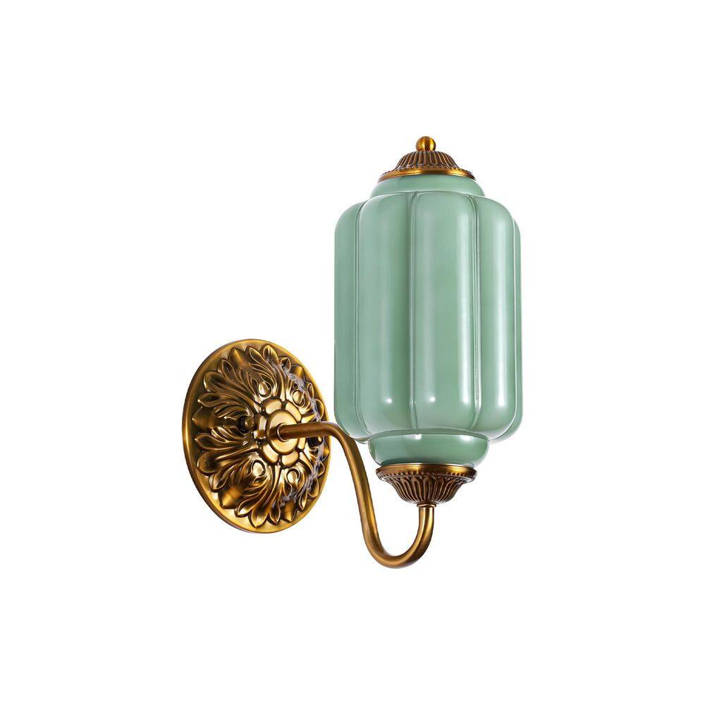 Amia 5.9 in. 1-Light French Country Brass Cylinder Wall Sconce with Jade Green Pumpkin Glass Shade price history on PriceWatchPro