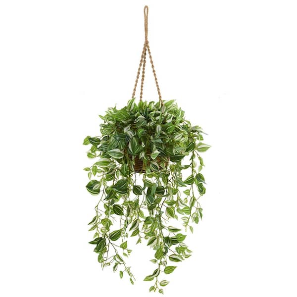 Nearly Natural Indoor Artificial 51 in. H Real Touch Spiderwort Plant in Hanging Basket