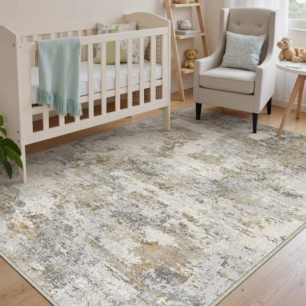 Dawn Brown 3 ft. x 5 ft. Washable Modern Abstract Area Rug