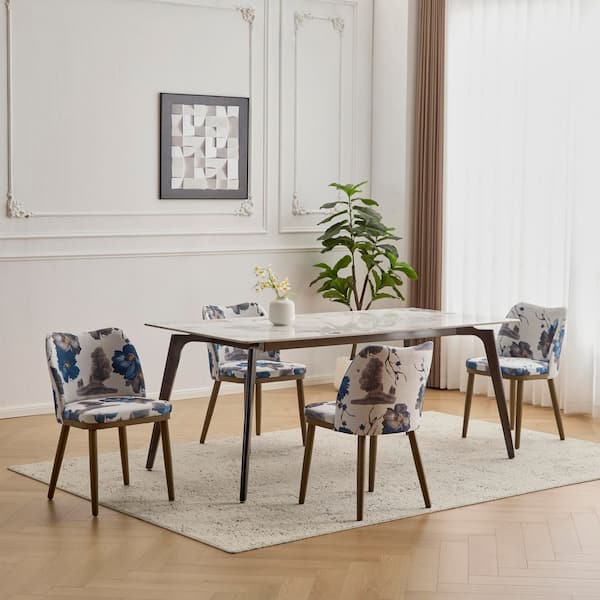 Orva Floral Multi-Color Fabric Upholstered Dining Chairs (Set of 4), Wood Frame