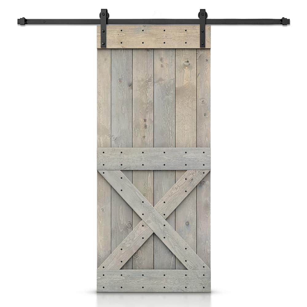 Mini X 26 in. x 84 in. Smoke Gray Stained DIY Wood Interior Sliding Barn Door with Hardware Kit price history on PriceWatchPro
