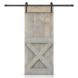 Mini X 30 in. x 84 in. Smoke Gray Stained DIY Wood Interior Sliding Barn Door with Hardware Kit