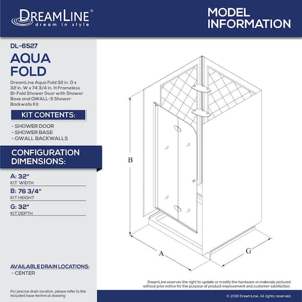 Aqua Fold 32 in. D x 32 in. W x 76-3/4 in. H Frameless Shower Door in Chrome with Base and Backwalls