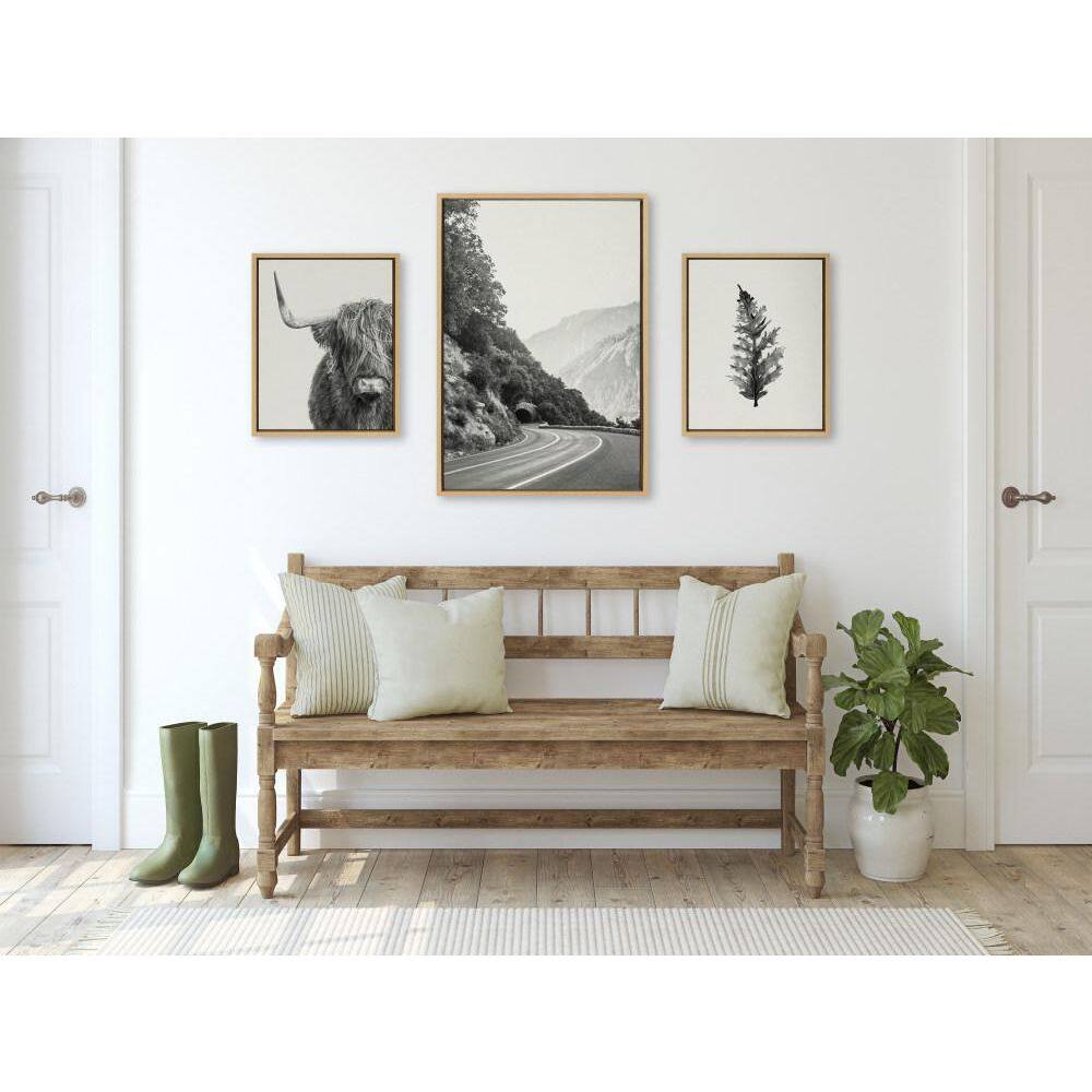 Highland Cow and Botanical Black and White Framed Canvas Art Set