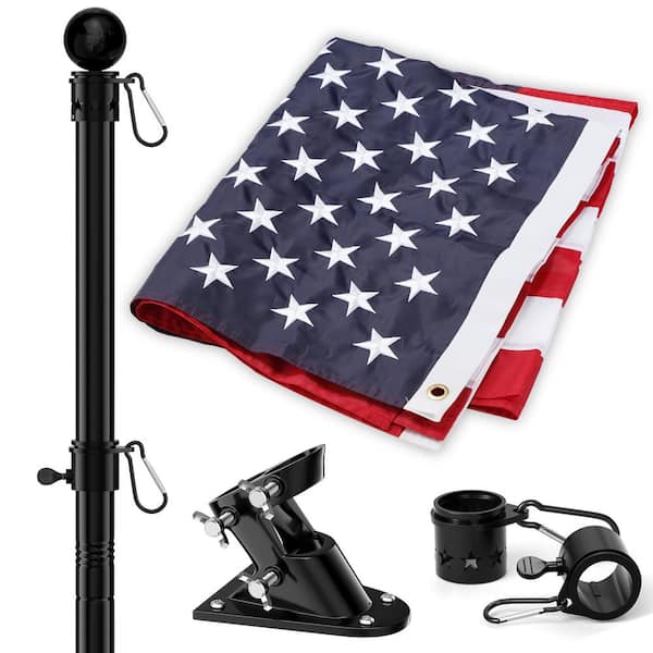 5 ft. Tangle Free Stainless Steel Flagpole with 3 ft. x 5 ft. U.S. Flag and Bracket for Garden, Black