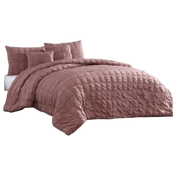 THE URBAN PORT Alice 5- Piece Pink Solid Print Microfiber Queen Comforter Set