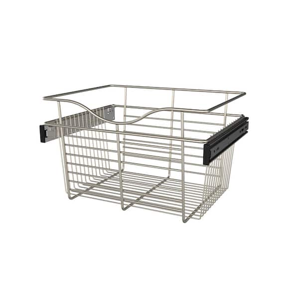 11 in. H x 18 in. W Nickel Steel 1-Drawer Wide Mesh Wire Basket