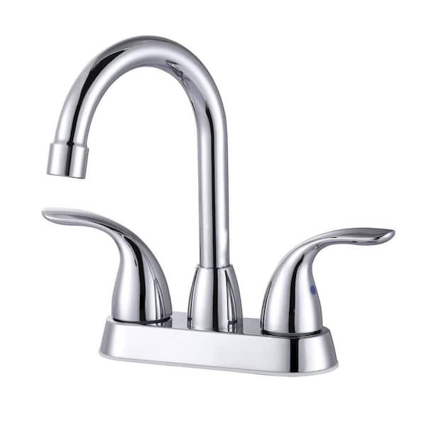 ARCORA 4 in. Centerset Double Handle Low Arc Bathroom Faucet with Pop up Drain Included Supply Lines in Chrome