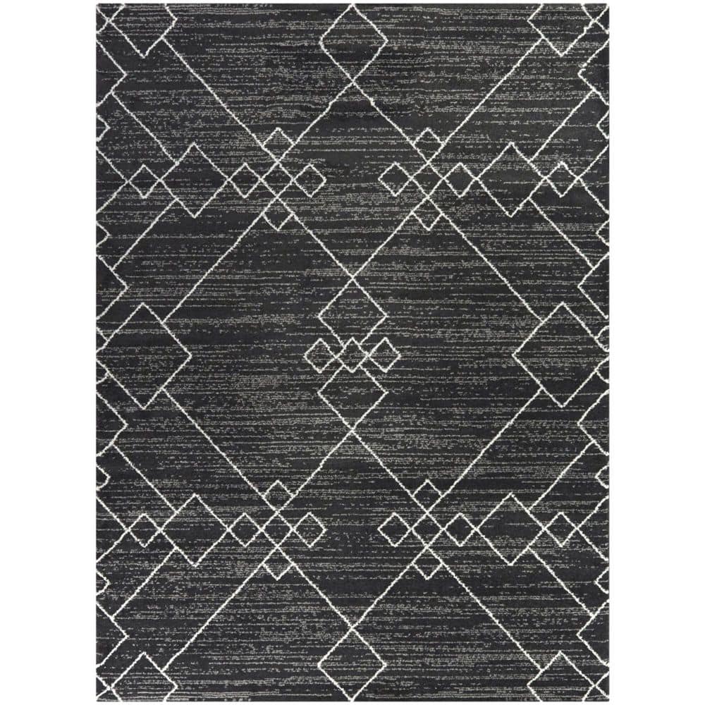 Alberto Charcoal Geometric Synthetic Area Rug 7'10" x 10'