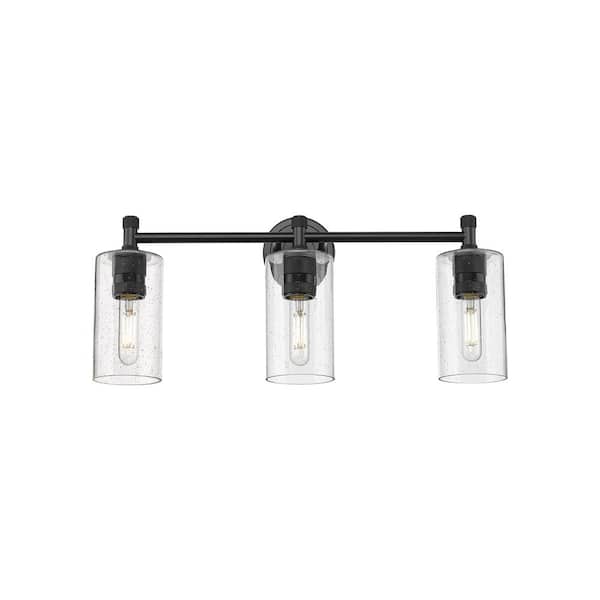 Innovations Crown Point 23.88 in. 3-Light Matte Black Vanity Light with Glass Shade