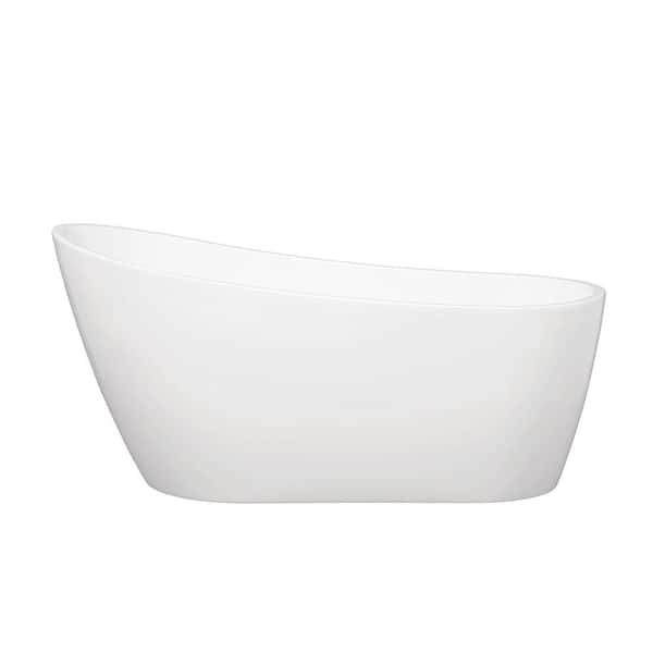 EPOWP 55 in. Acrylic Freestanding Flatbottom Non-Whirlpool Bathtub in White