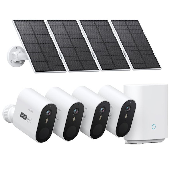 4-Cam Solar Security System with 5MP Ultra HD, 166° Wide Angle, Color Night Vision, Spotlight and Siren, No Monthly Fees