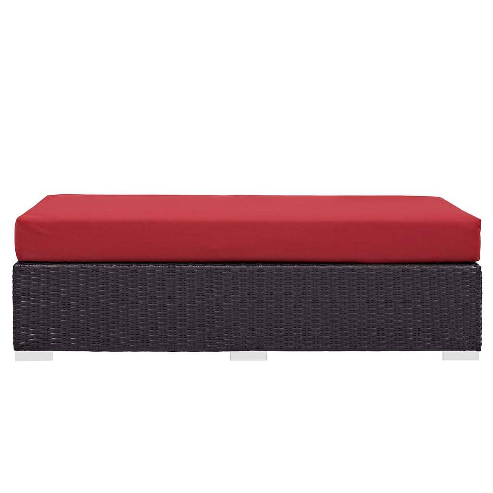 Convene Espresso Red Outdoor Patio Fabric Ottoman with Aluminum Frame