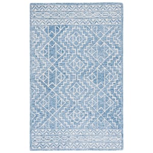 Metro Blue/Ivory 5 ft. x 8 ft. Striped Geometric Solid Color Area Rug