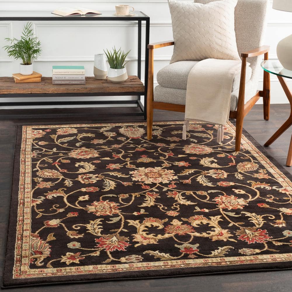 Arabella Black and Beige High Pile Traditional Area Rug