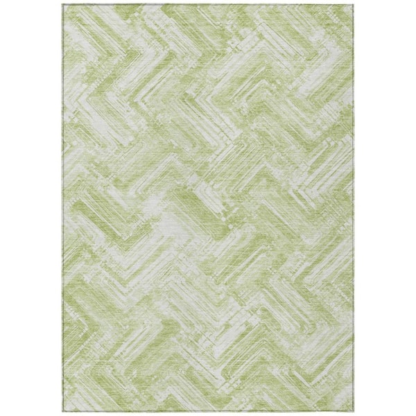 Green, Ivory 9 ft. x 12 ft. Woven Geometric Polyester Rectangle Indoor/Outdoor Area Rug